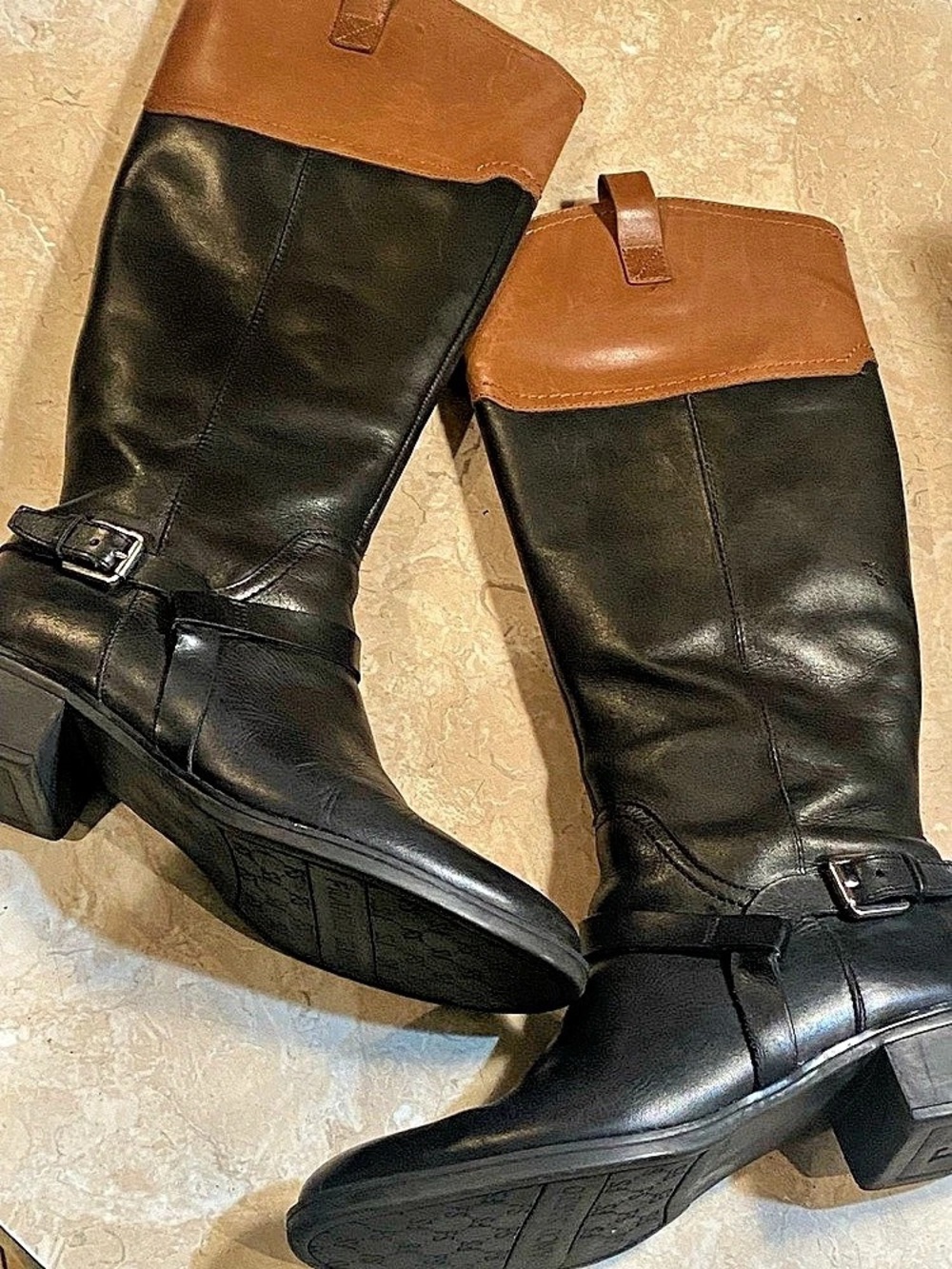 Franco Sarto Leather Two-Tone Heeled Boots US 8.5 M
